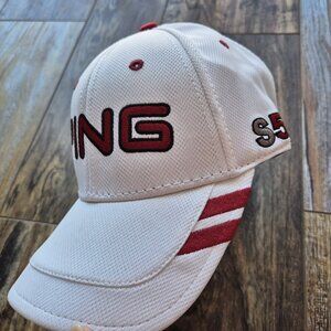 NWoT PING i15 S56 Golf Hat Cap Adjustable Hook/Loop White Red Adult One Size